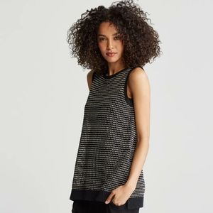Eileen Fisher Womens Mesh Tank Black / Tan Bateau Organic Cotton LARGE NWT